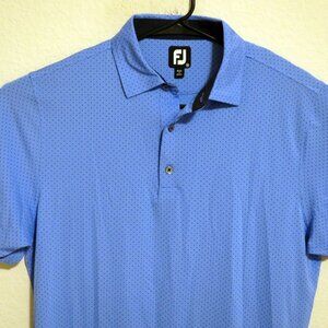FootJoy Shirt Mens Medium Short Sleeve Golf Polo Blue Black Polka Dots